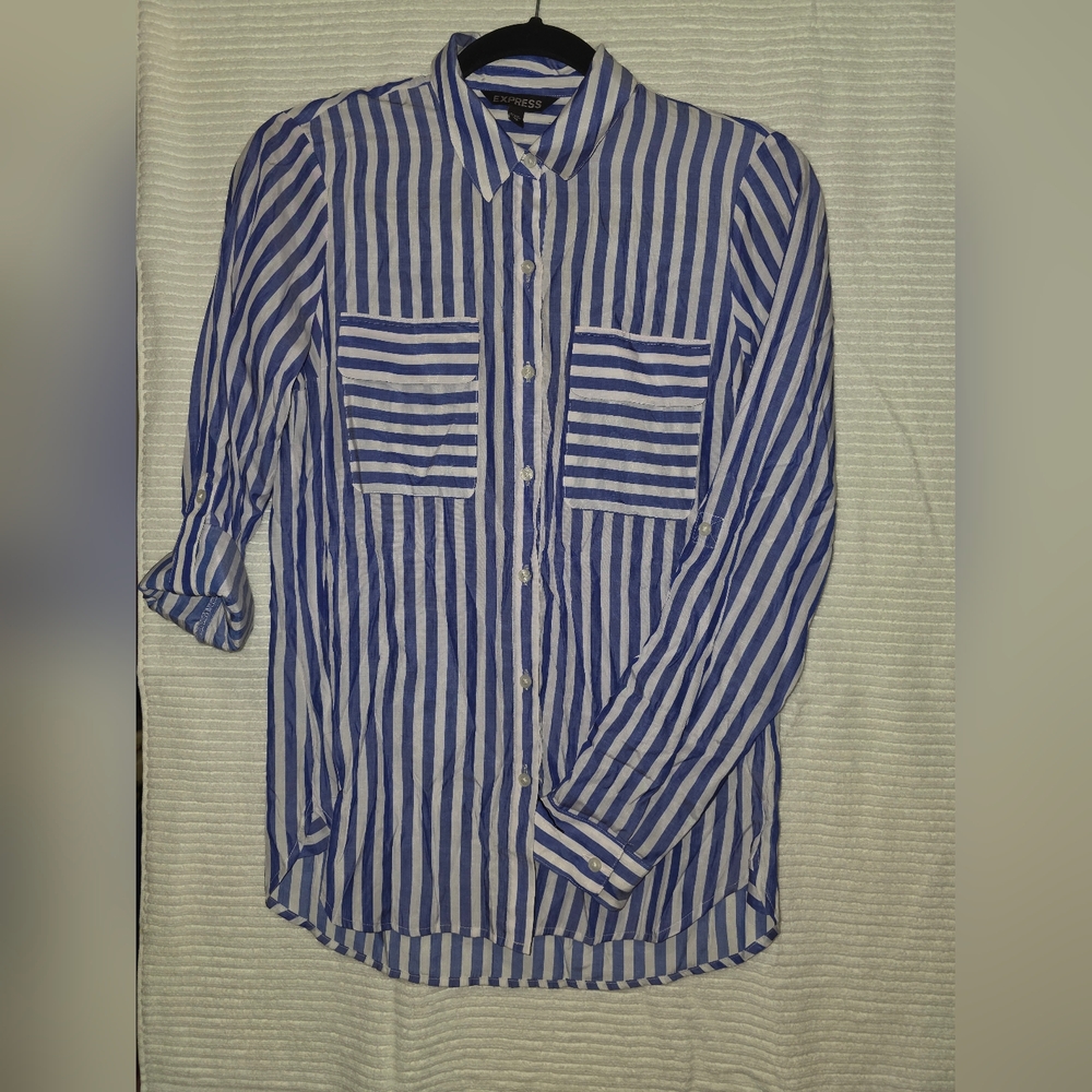 Blue Striped Long Sleeve Blouse
